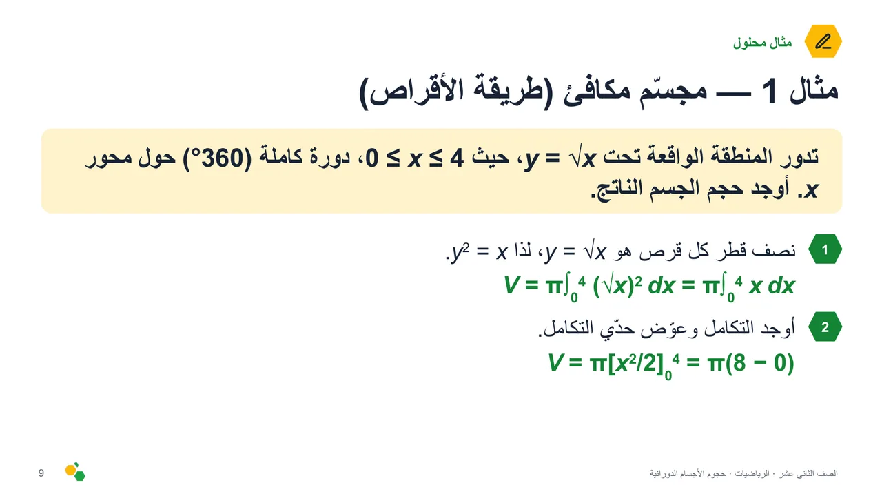 حجوم الأجسام الدورانية — الشريحة 10