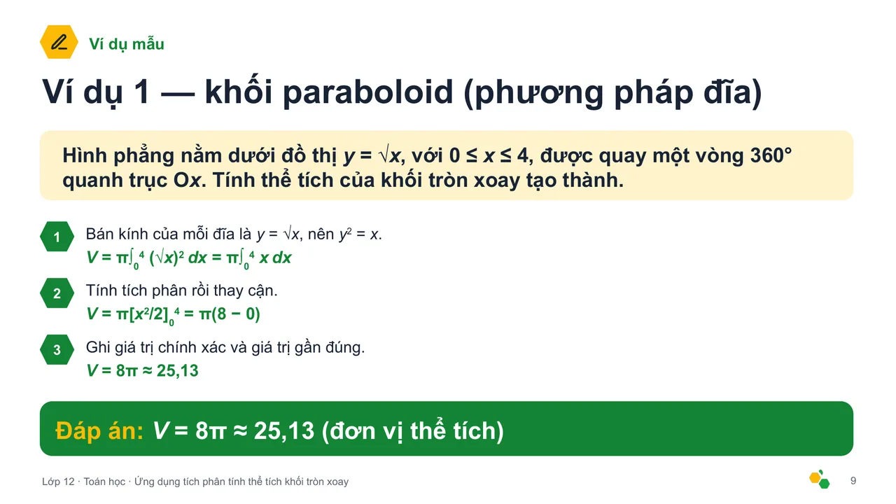 Ứng dụng tích phân tính thể tích khối tròn xoay — Trang chiếu 10