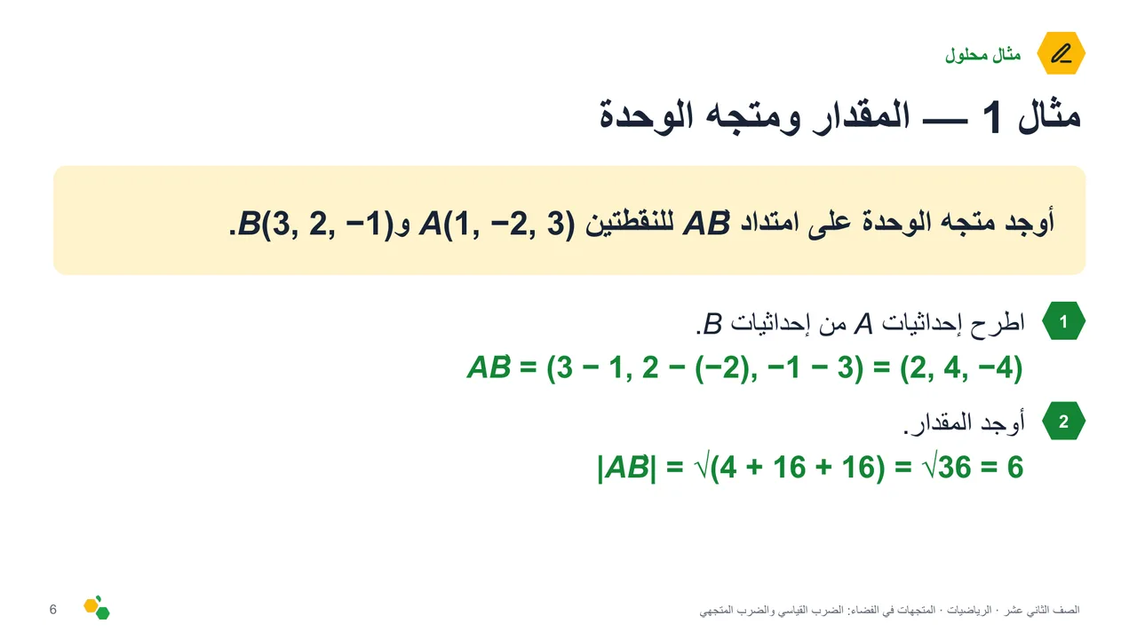 المتجهات في الفضاء: الضرب القياسي والضرب المتجهي — الشريحة 7