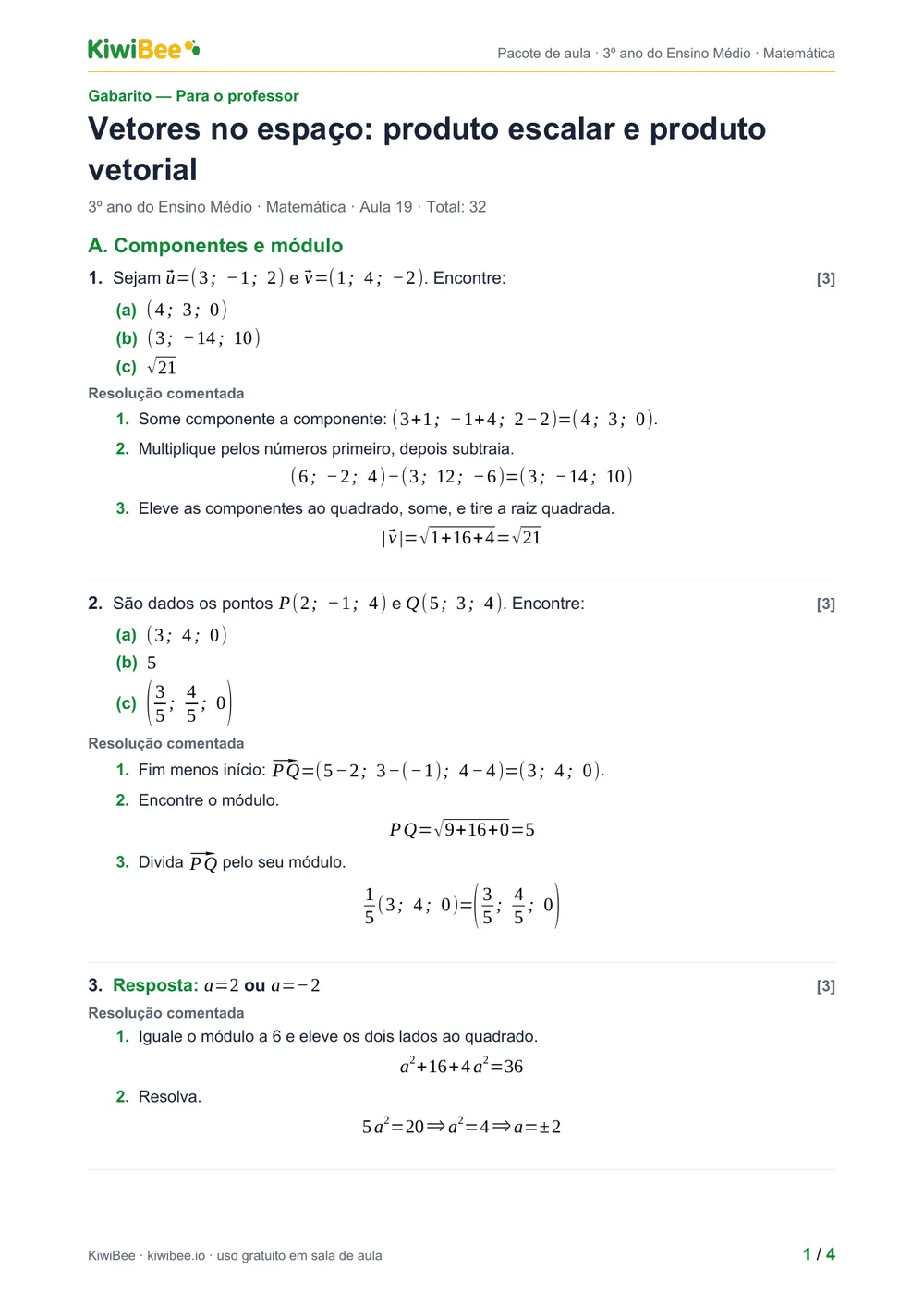 Vetores no espaço: produto escalar e produto vetorial — Gabarito, página 1