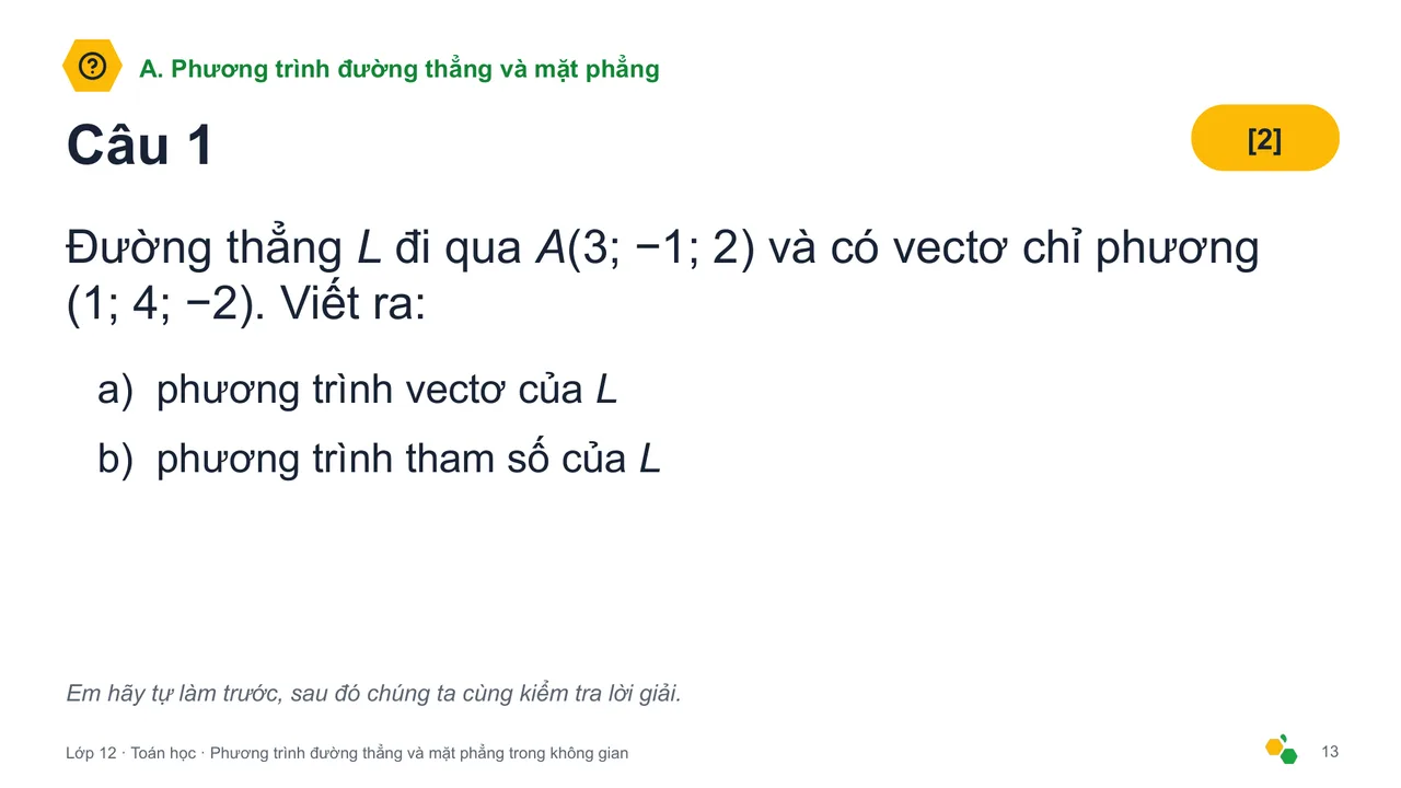 Phương trình đường thẳng và mặt phẳng trong không gian — Trang chiếu 15
