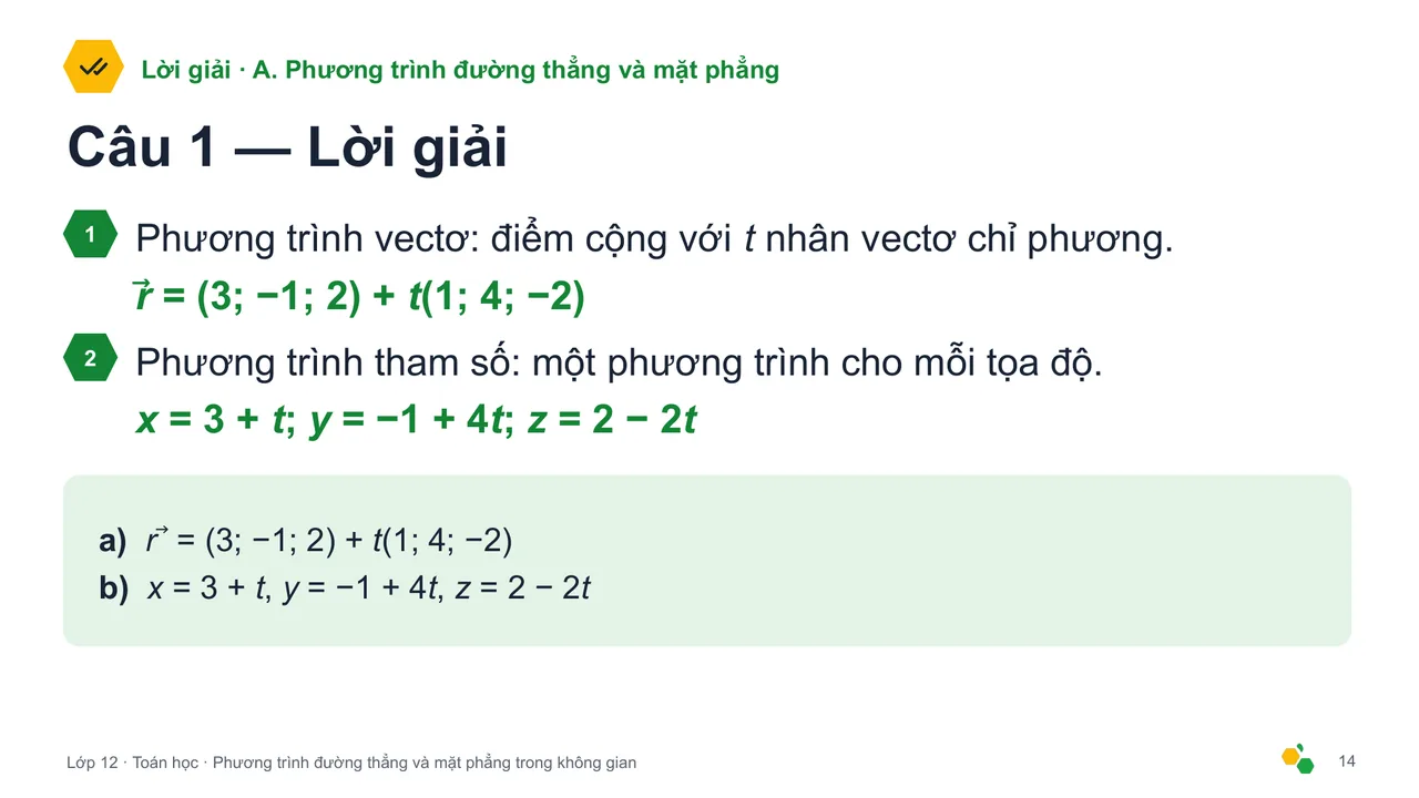 Phương trình đường thẳng và mặt phẳng trong không gian — Trang chiếu 16