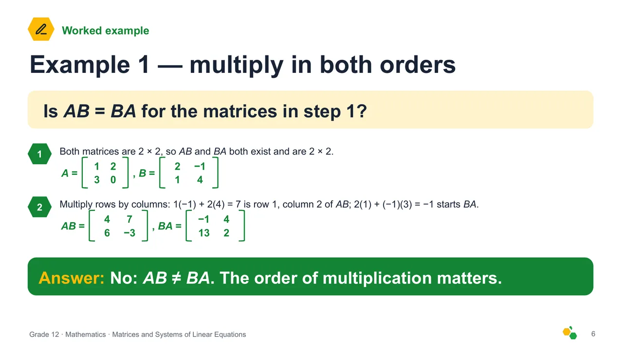 Matrices and Systems of Linear Equations — Slide 7