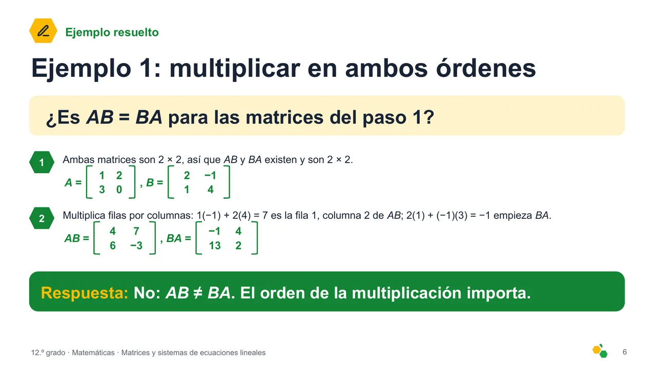 Matrices y sistemas de ecuaciones lineales — Diapositiva 7
