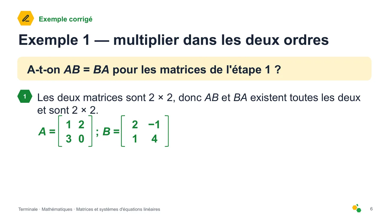 Matrices et systèmes d'équations linéaires — Diapositive 7