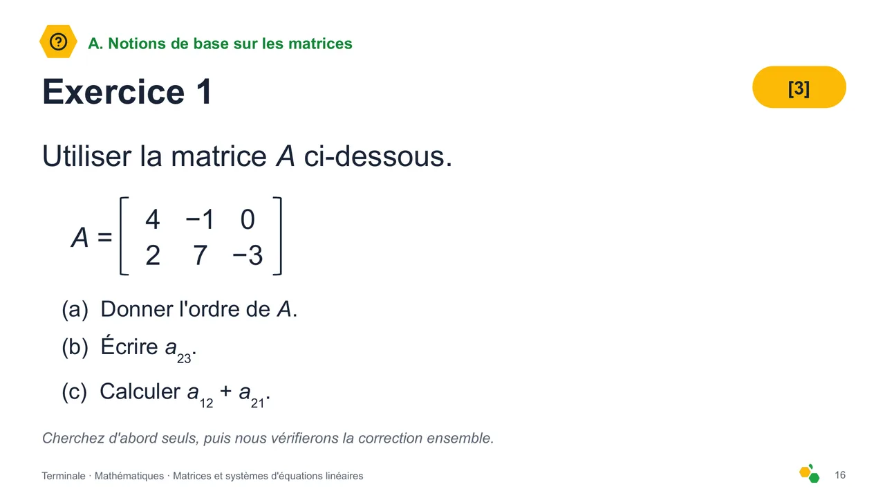 Matrices et systèmes d'équations linéaires — Diapositive 18