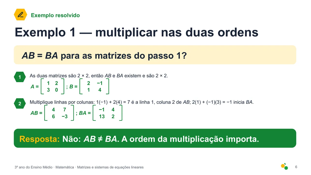 Matrizes e sistemas de equações lineares — Slide 7