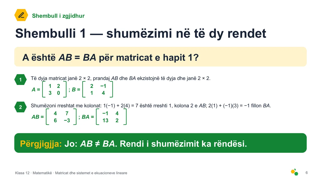 Matricat dhe sistemet e ekuacioneve lineare — Slajdi 7