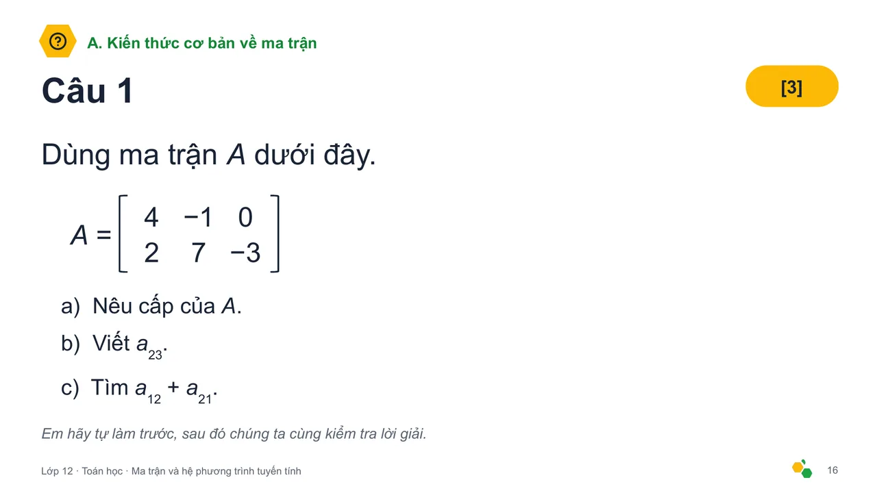 Ma trận và hệ phương trình tuyến tính — Trang chiếu 18