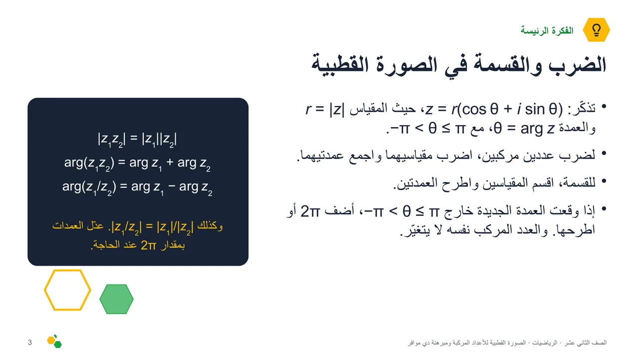 الصورة القطبية للأعداد المركبة ومبرهنة دي موافر — الشريحة 4