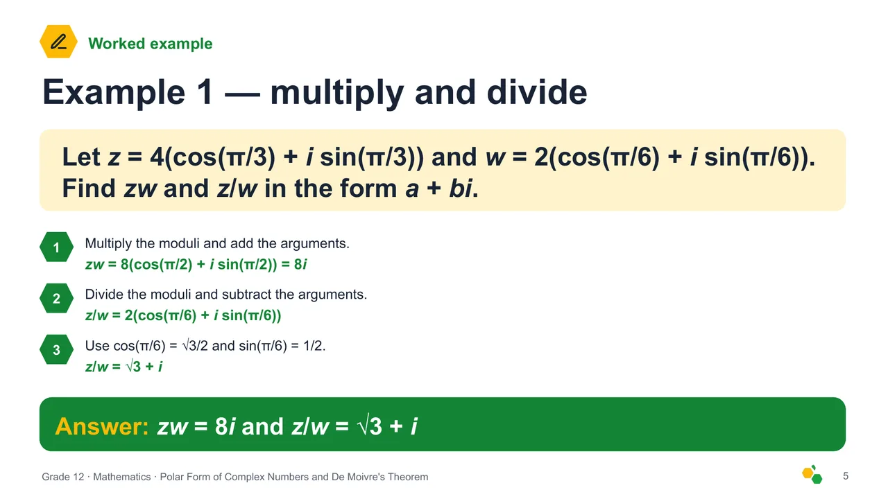 Polar Form of Complex Numbers and De Moivre's Theorem — Slide 6