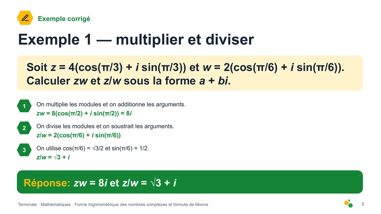 Forme trigonométrique des nombres complexes et formule de Moivre — Diapositive 6