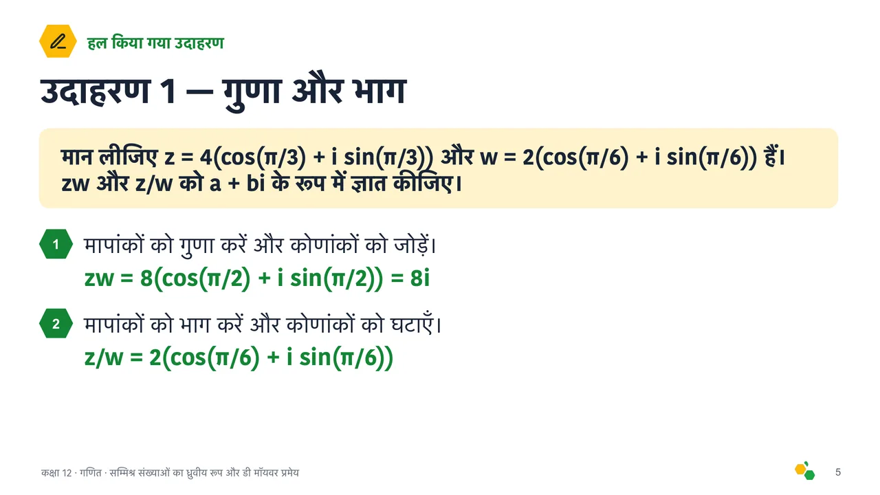 सम्मिश्र संख्याओं का ध्रुवीय रूप और डी मॉयवर प्रमेय — स्लाइड 6