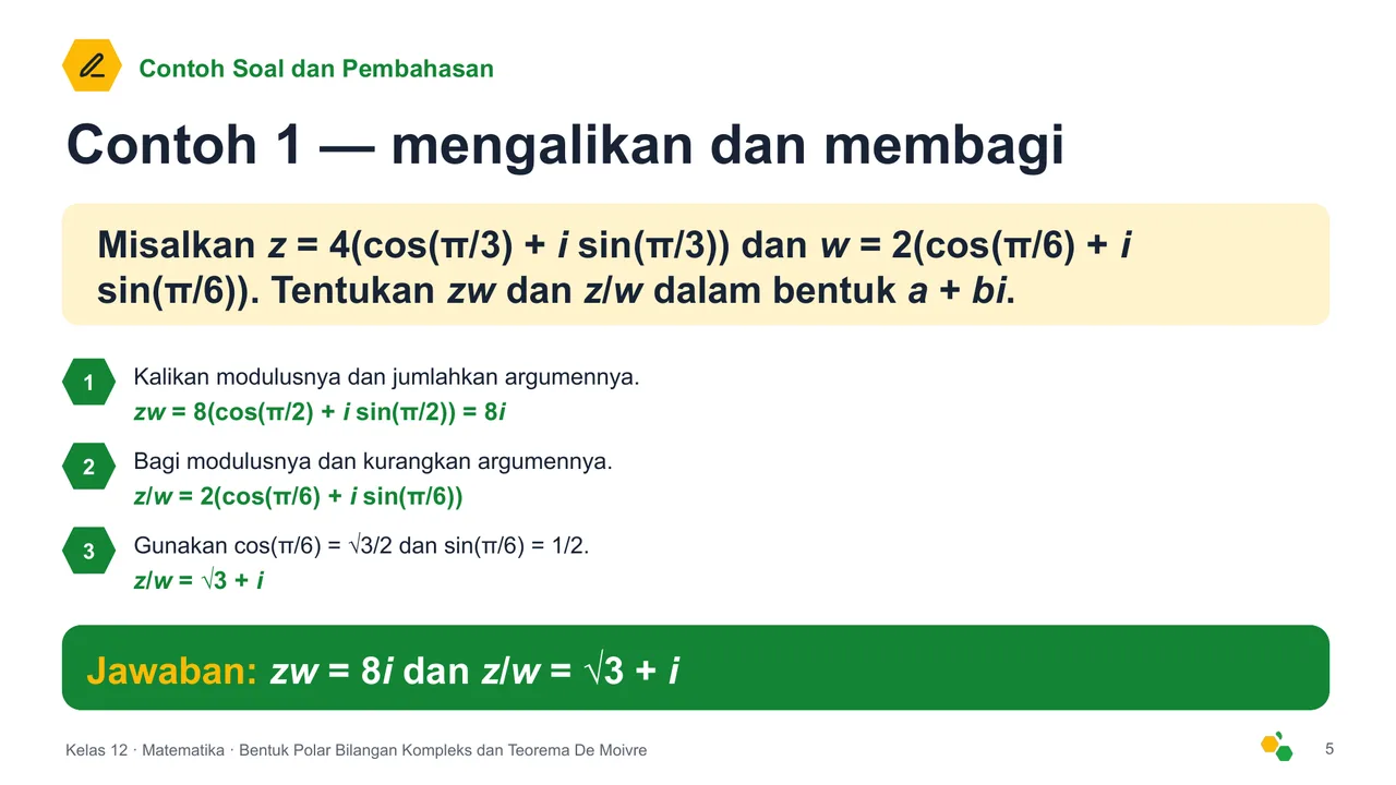 Bentuk Polar Bilangan Kompleks dan Teorema De Moivre — Slide ke-6