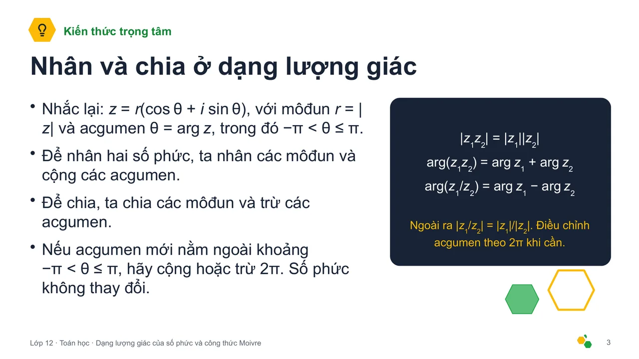 Dạng lượng giác của số phức và công thức Moivre — Trang chiếu 4