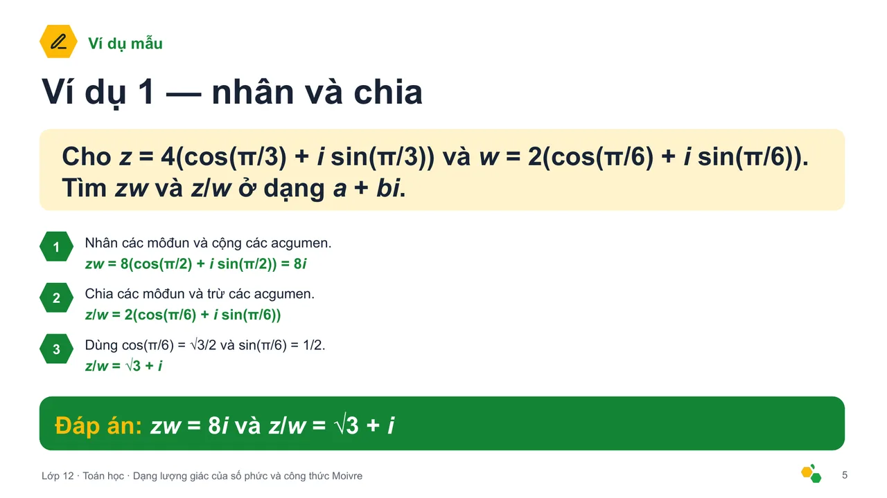 Dạng lượng giác của số phức và công thức Moivre — Trang chiếu 6
