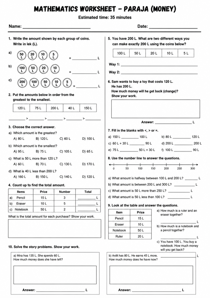 Grade 2 Paraja Maths Worksheet