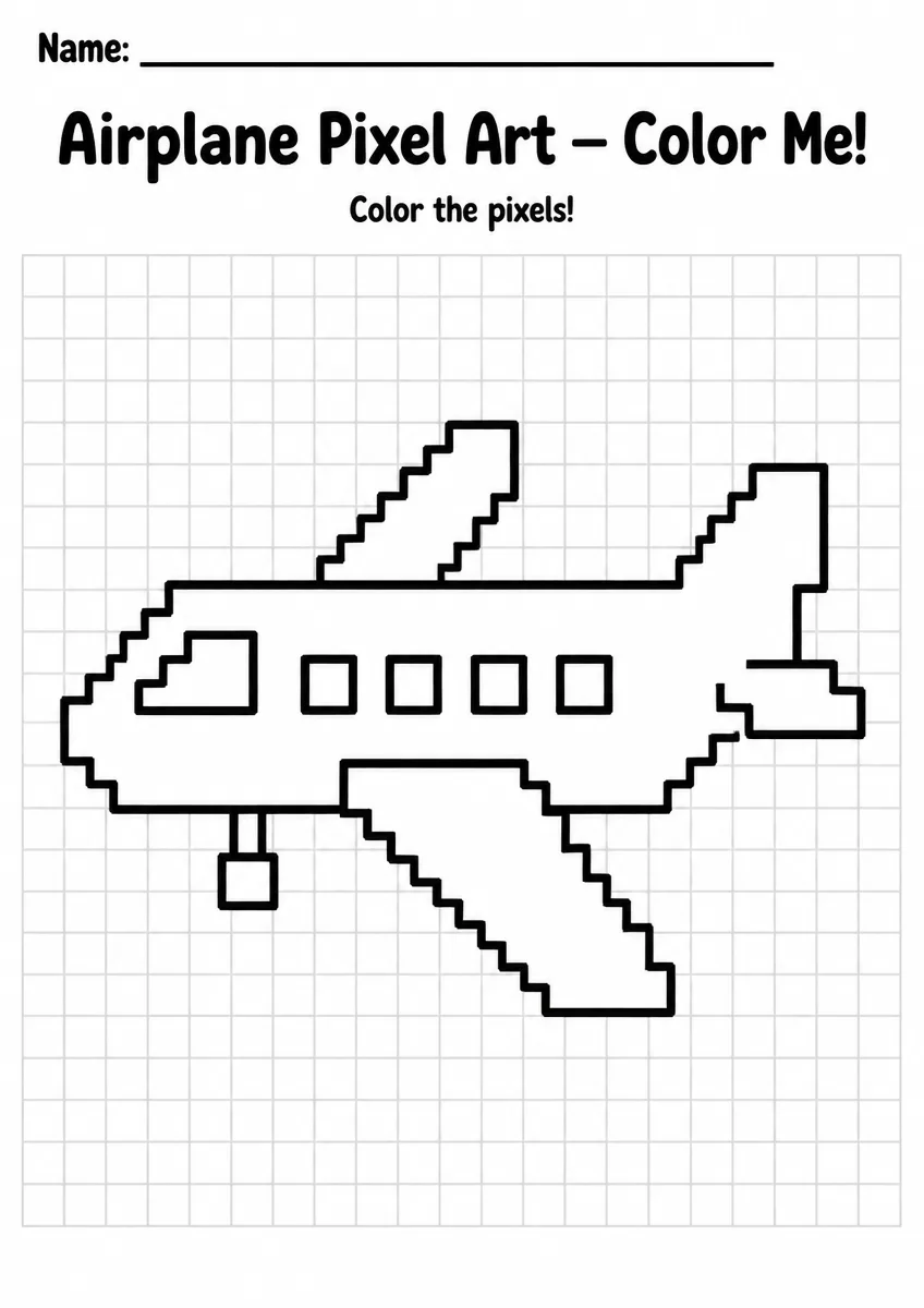 Airplane Pixel Art Coloring Page