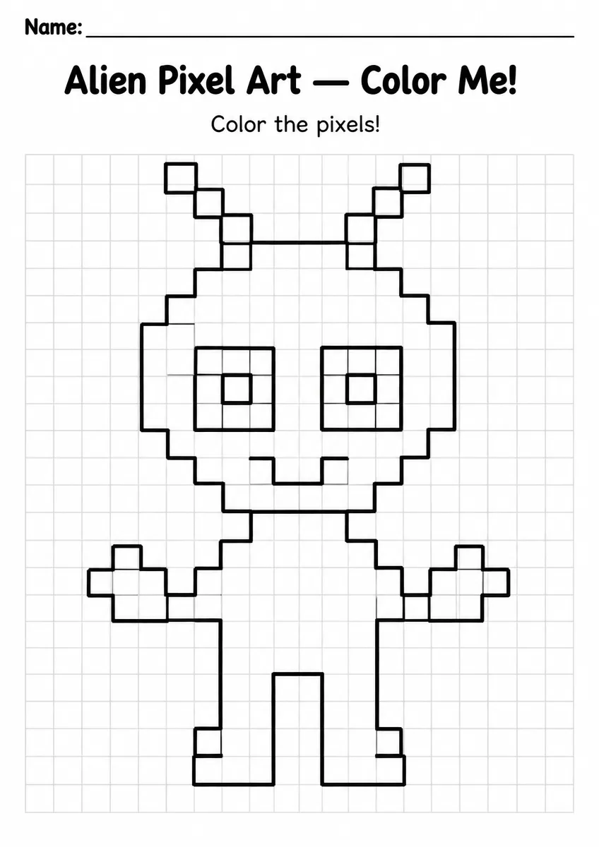 Alien Pixel Art Coloring Page