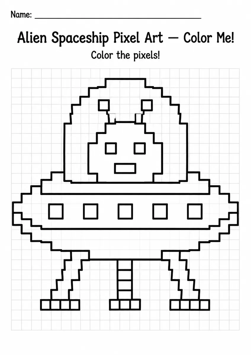 Alien Spaceship Pixel Art Coloring Page