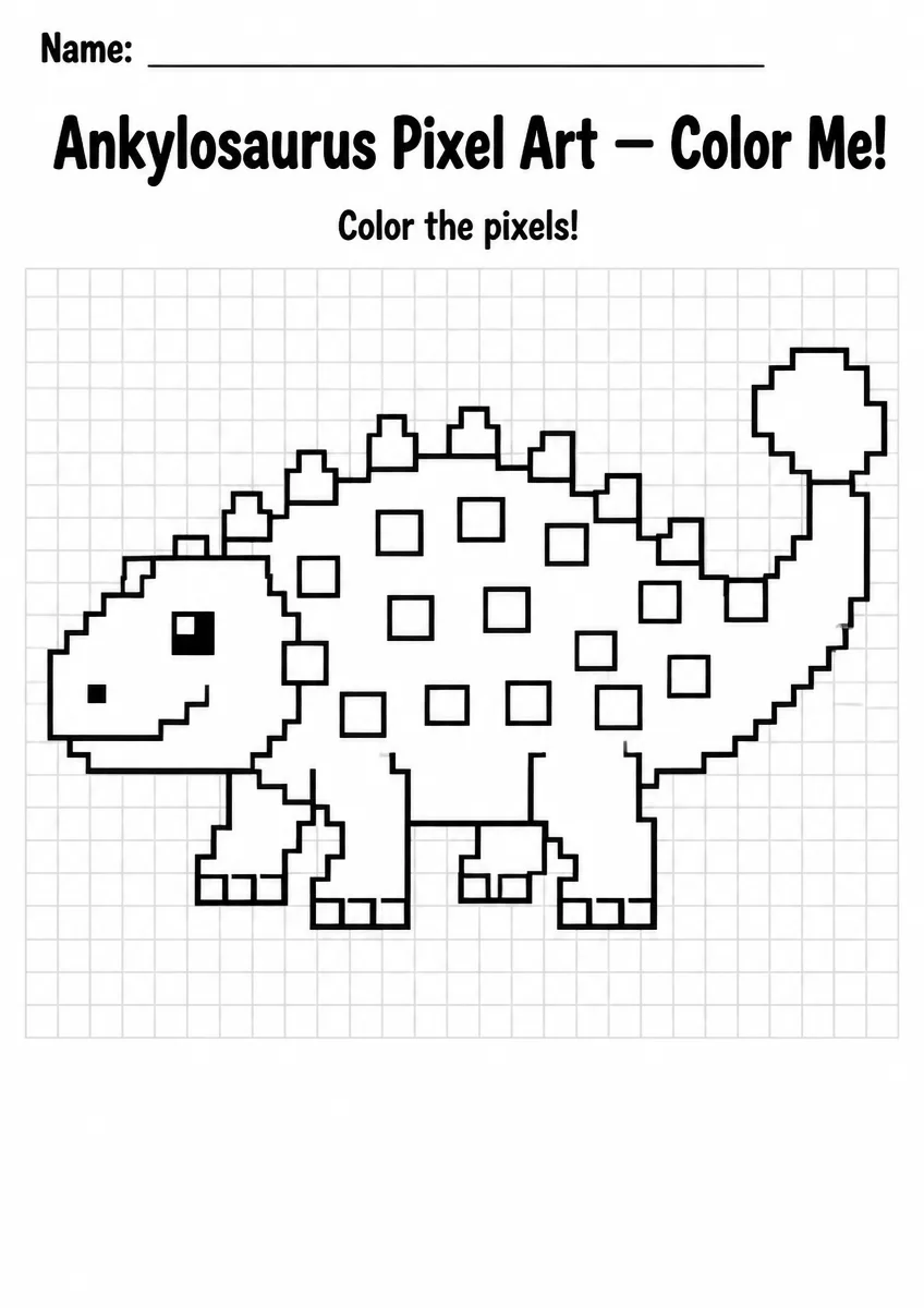 Ankylosaurus Pixel Art Coloring Page