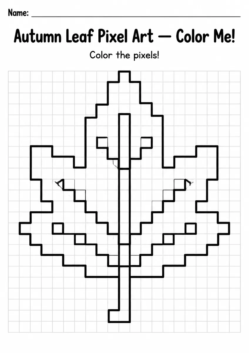 Autumn Leaf Pixel Art Coloring Page