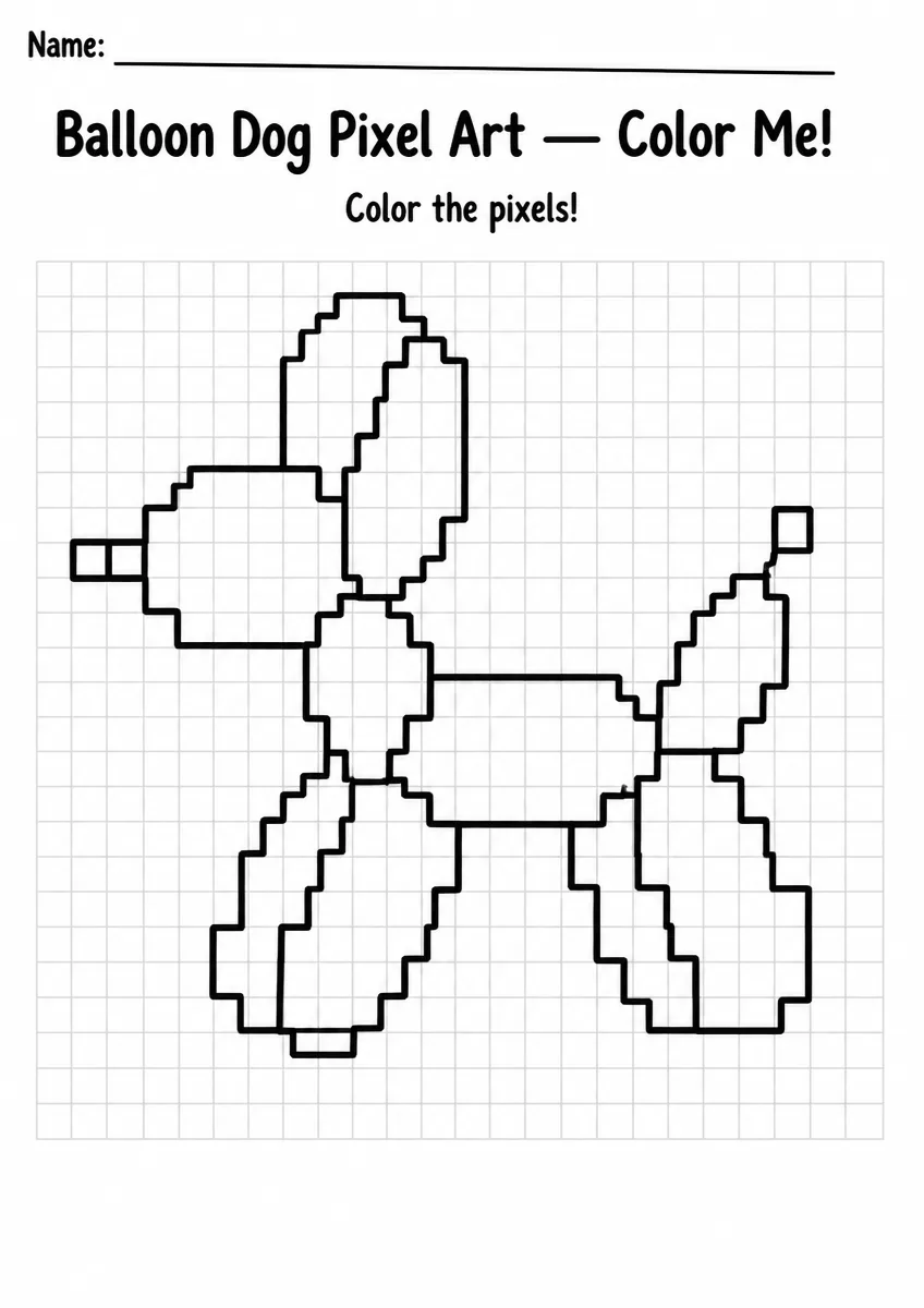 Balloon Dog Pixel Art Coloring Page