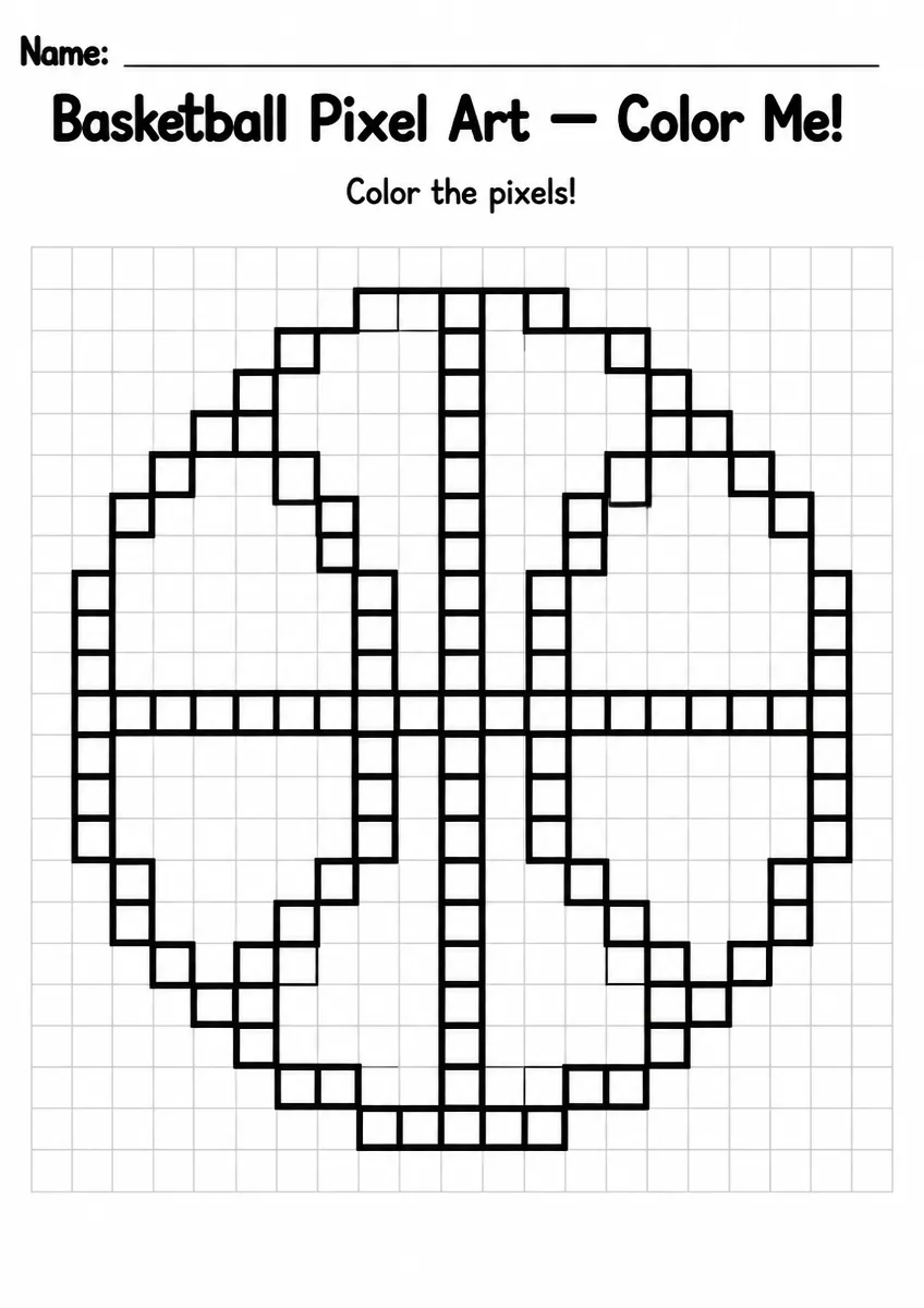 Basketball Pixel Art Coloring Page