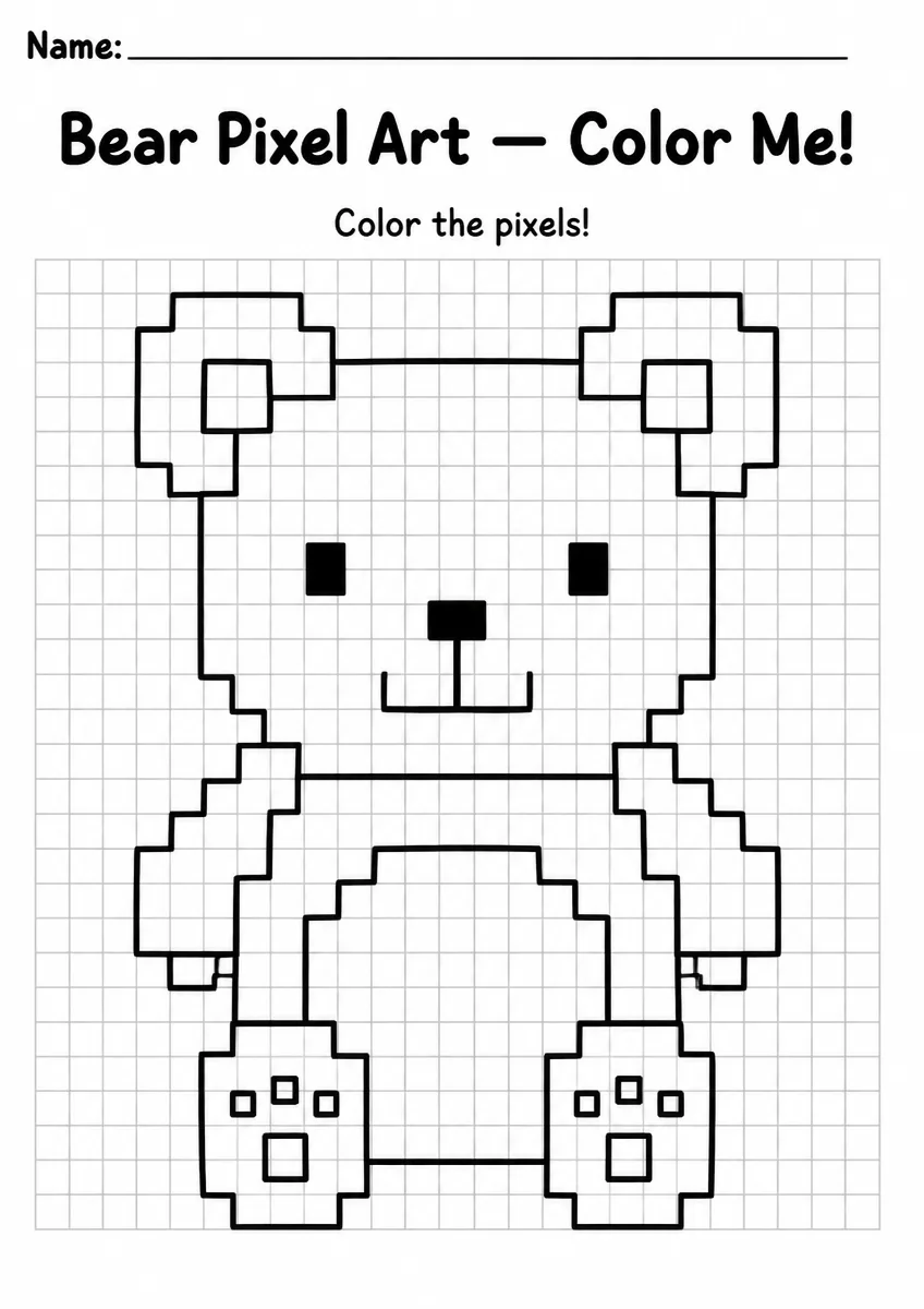 Bear Pixel Art Coloring Page