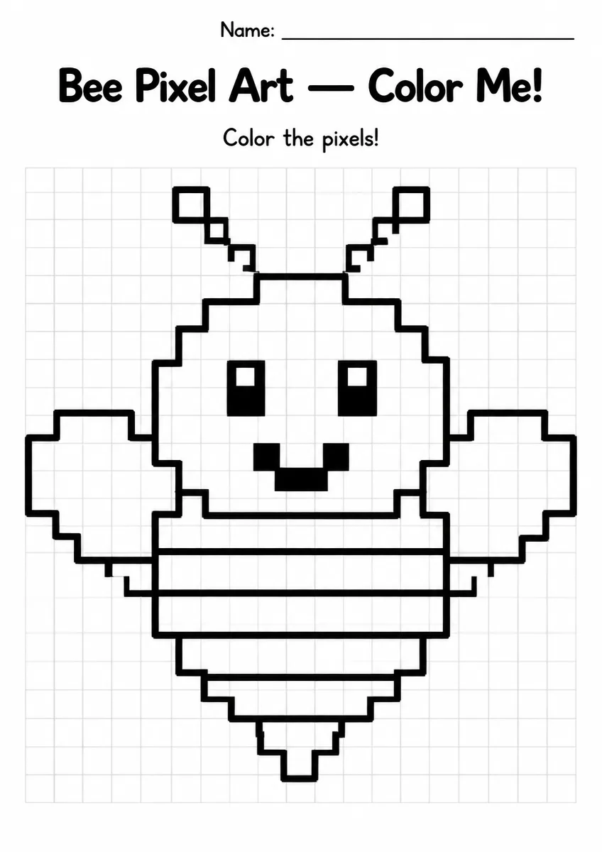 Bee Pixel Art Coloring Page