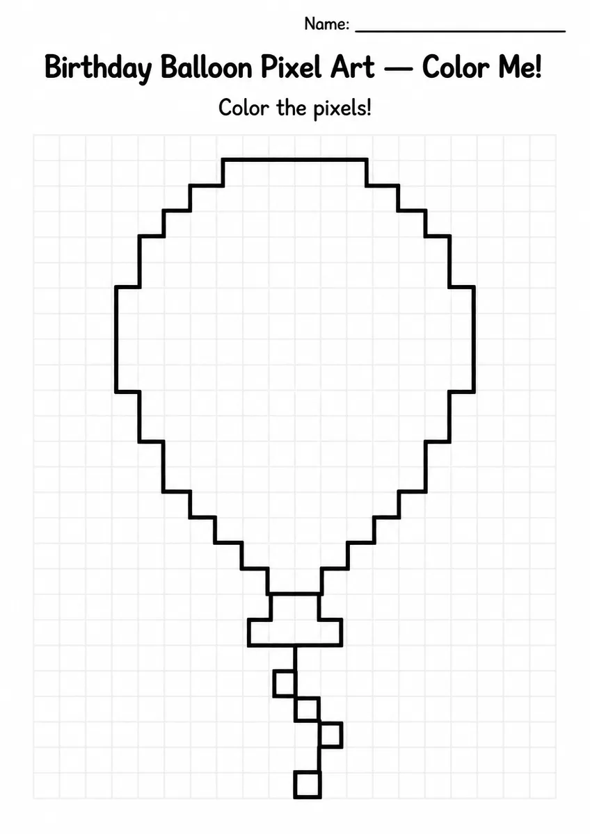 Birthday Balloon Pixel Art Coloring Page