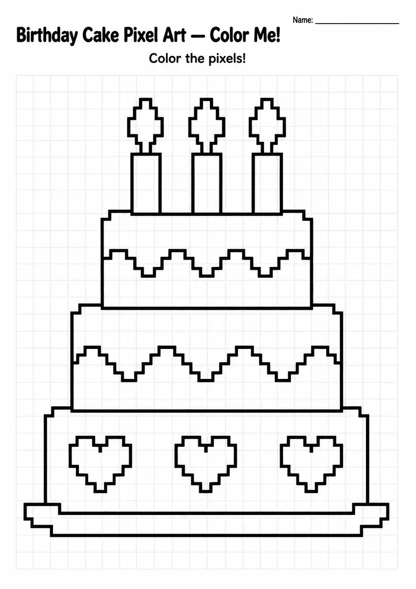 Birthday Cake Pixel Art Coloring Page
