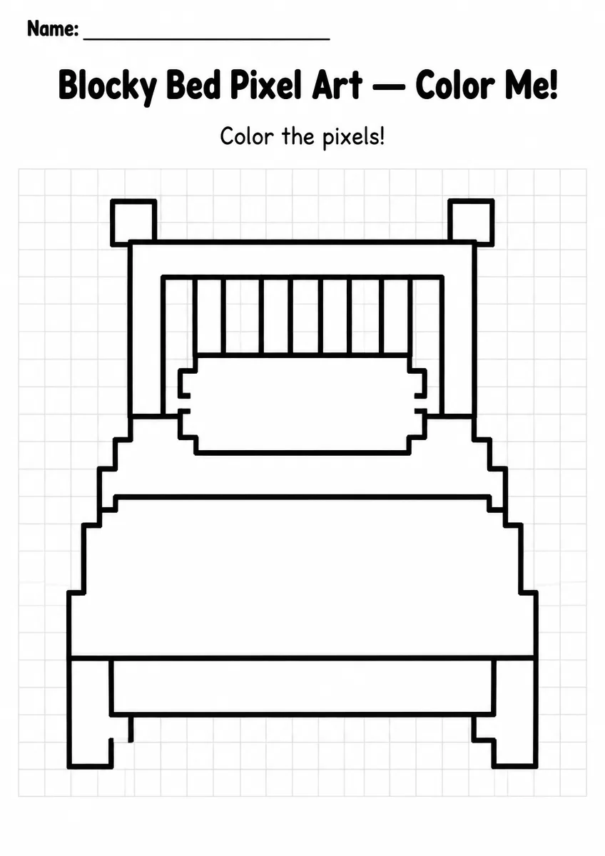 Blocky Bed Pixel Art Coloring Page