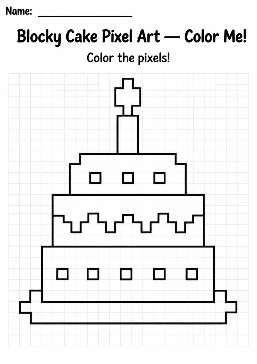 Blocky Cake Pixel Art Coloring Page