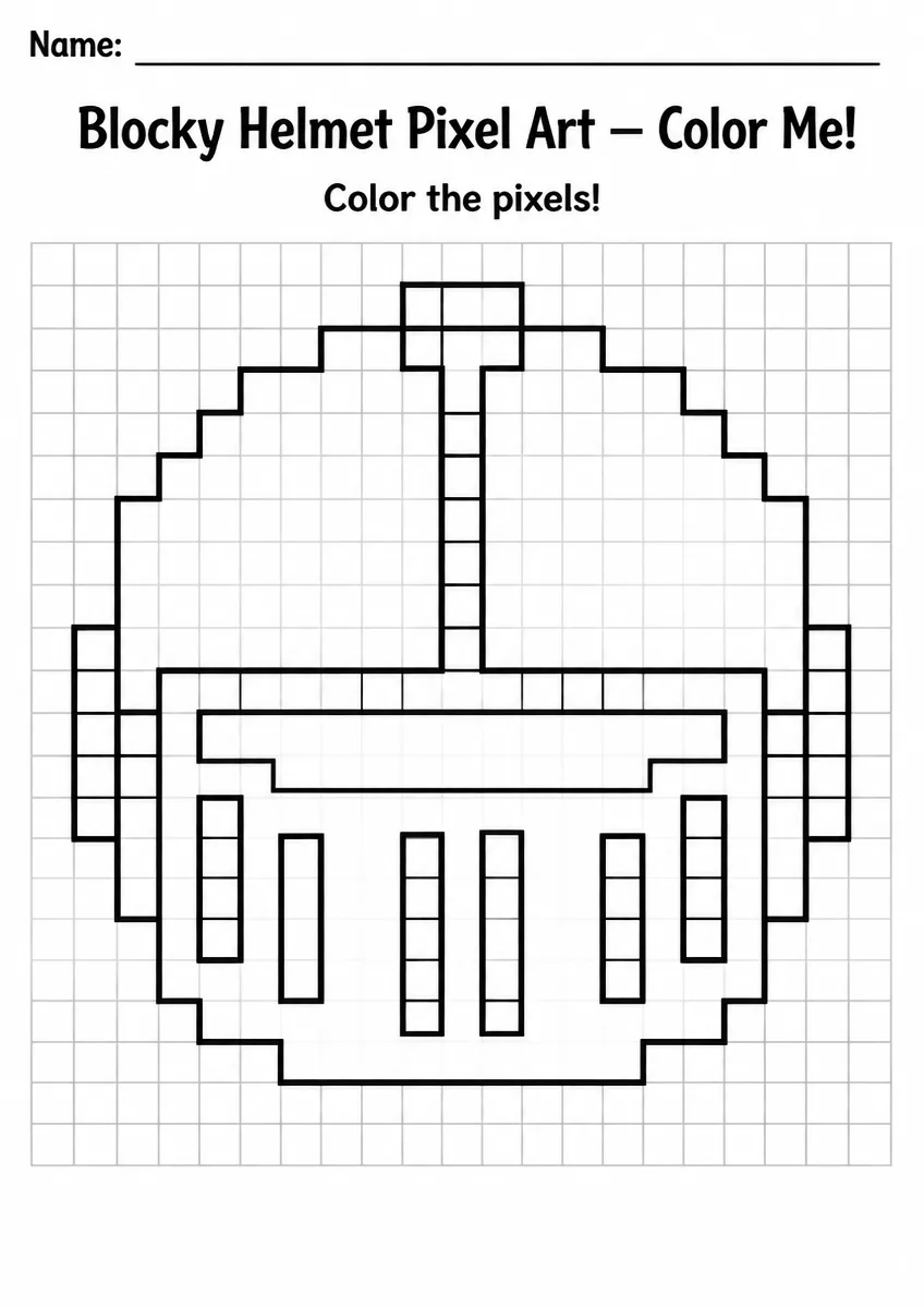 Blocky Helmet Pixel Art Coloring Page