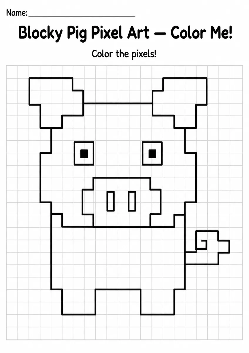 Blocky Pig Pixel Art Coloring Page