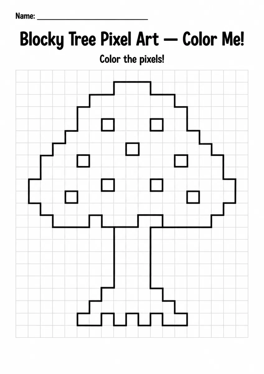 Blocky Tree Pixel Art Coloring Page