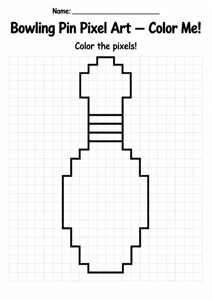 Bowling Pin Pixel Art Coloring Page