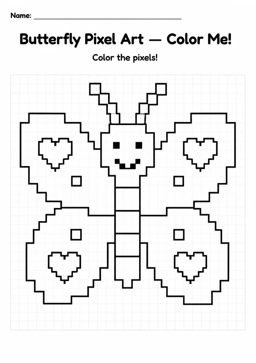 Butterfly Pixel Art Coloring Page