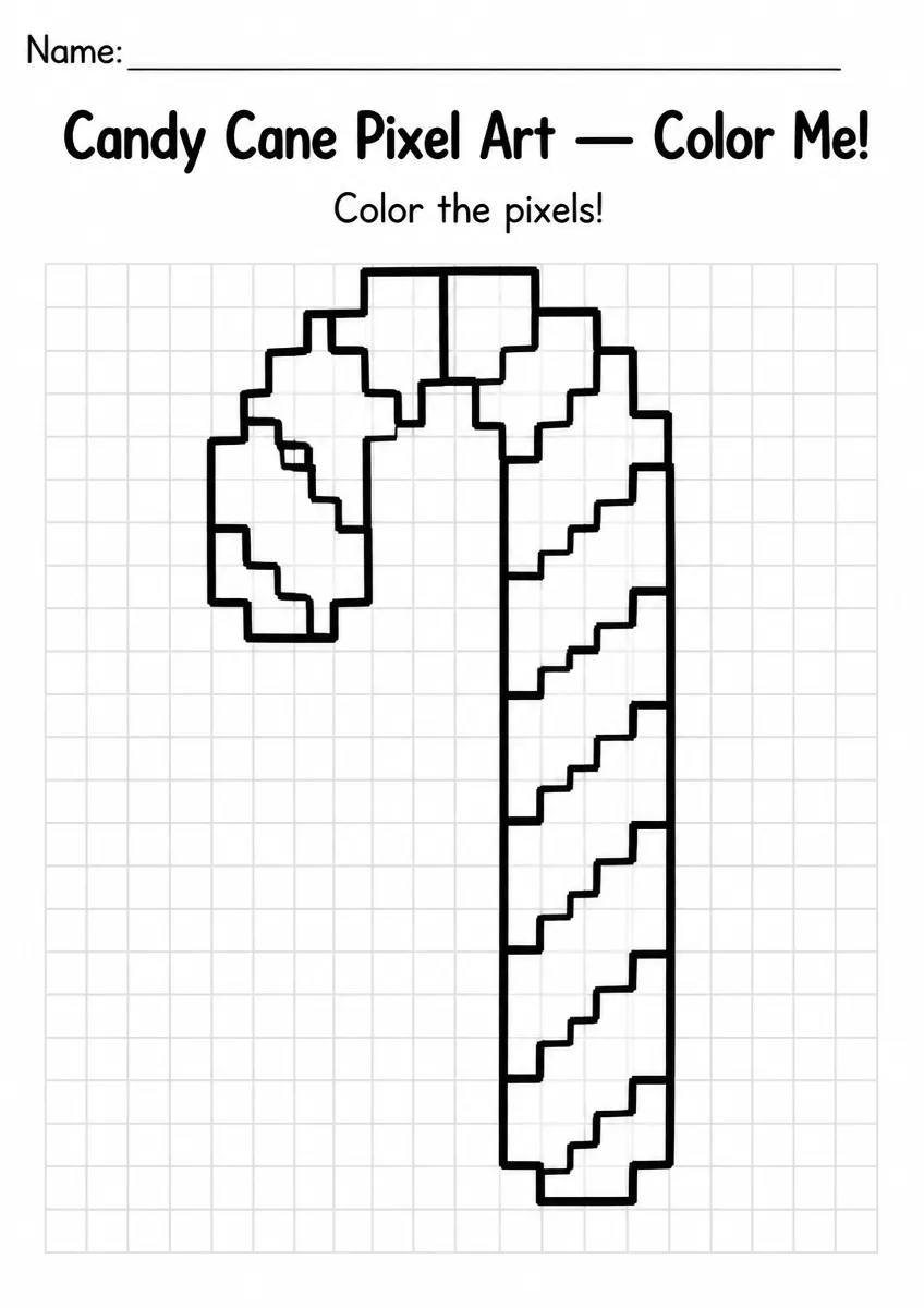 Candy Cane Pixel Art Coloring Page