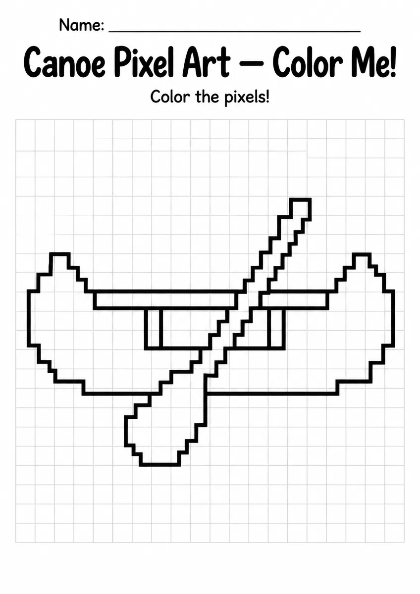 Canoe Pixel Art Coloring Page