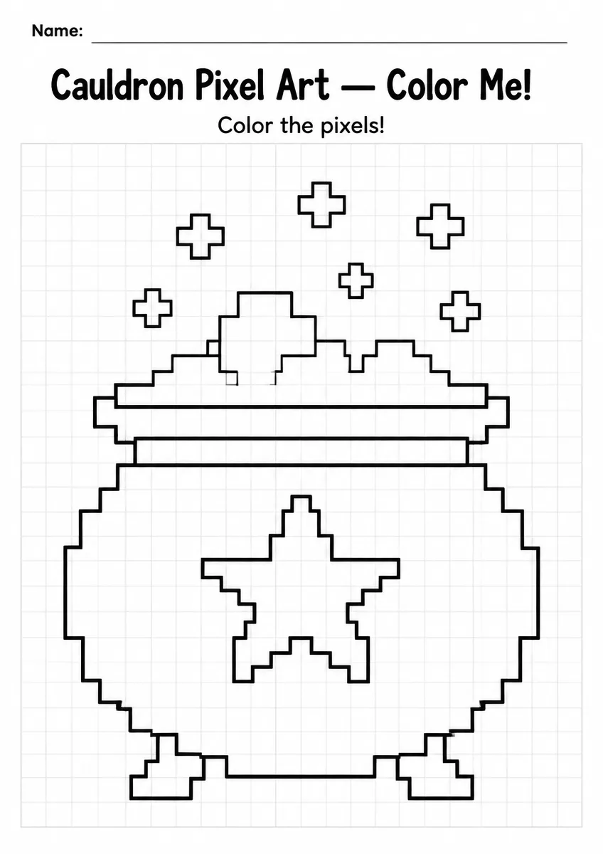 Cauldron Pixel Art Coloring Page