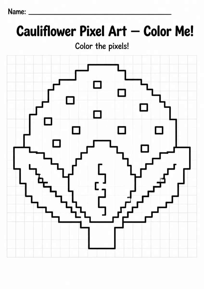 Cauliflower Pixel Art Coloring Page