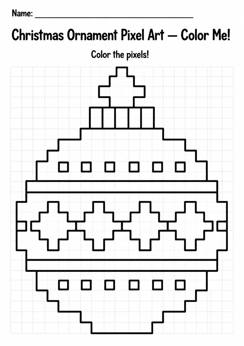 Christmas Ornament Pixel Art Coloring Page