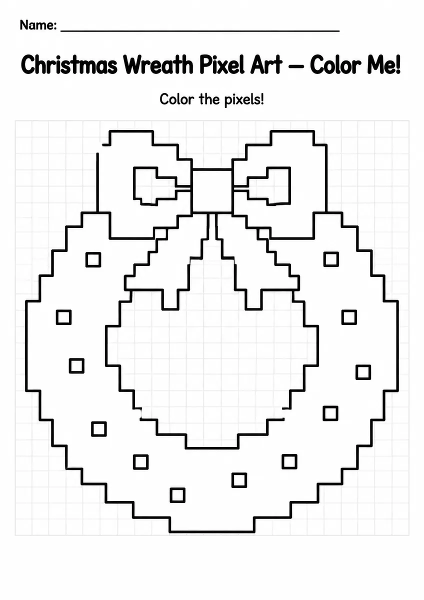 Christmas Wreath Pixel Art Coloring Page