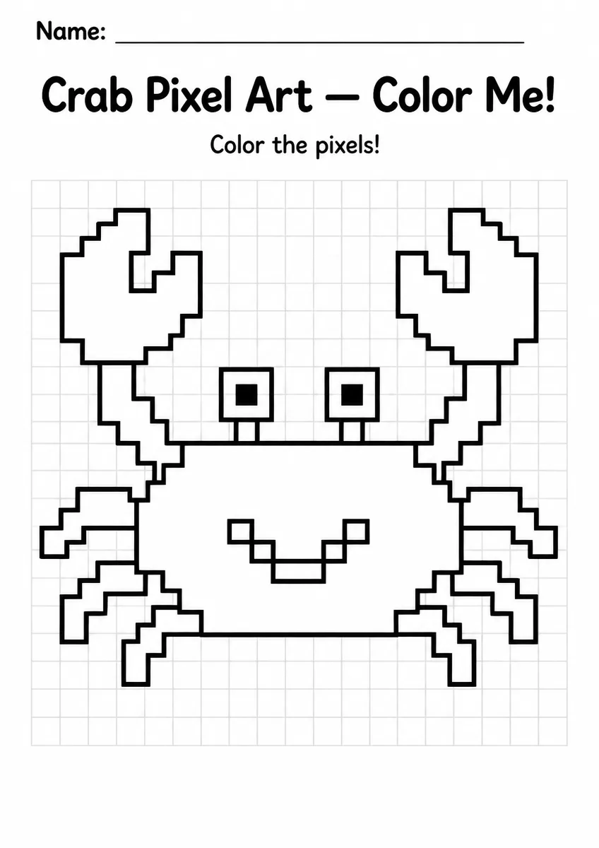 Crab Pixel Art Coloring Page