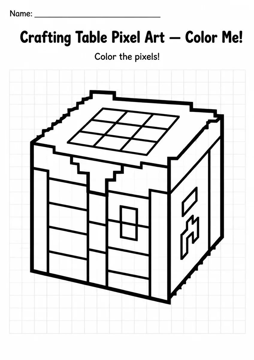 Crafting Table Pixel Art Coloring Page