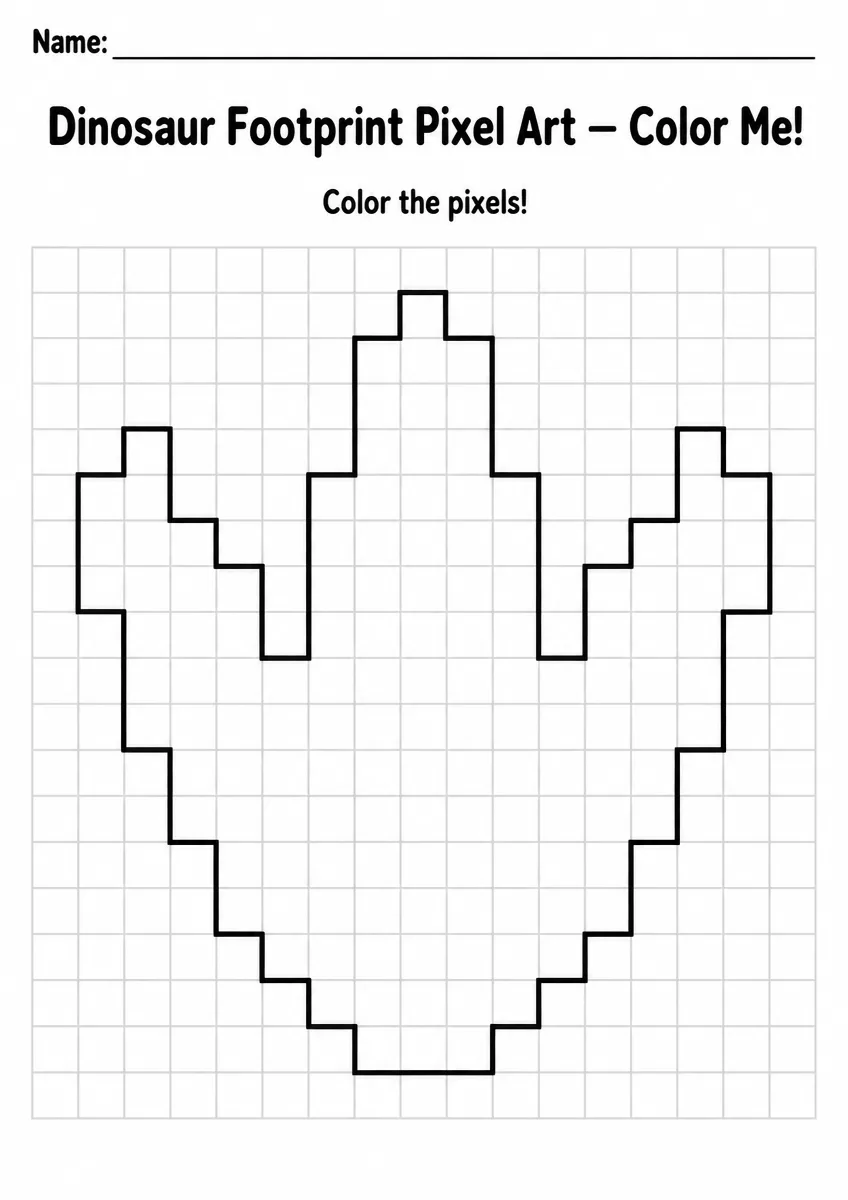 Dinosaur Footprint Pixel Art Coloring Page