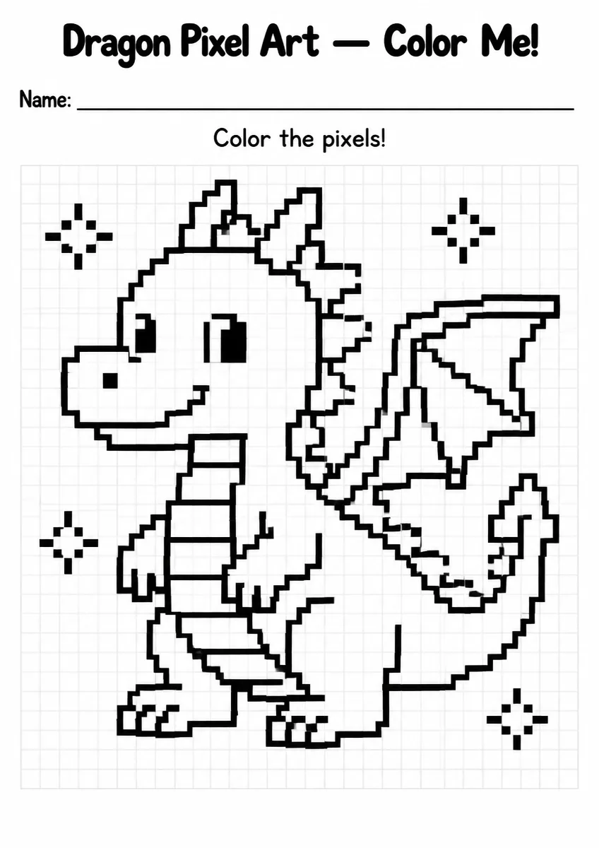 Dragon Pixel Art Coloring Page
