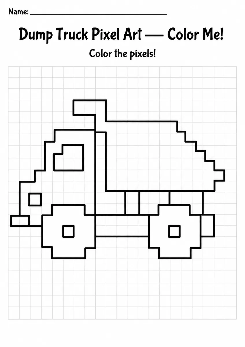 Dump Truck Pixel Art Coloring Page